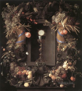 Eucaristía en corona de frutas bodegones de flores Jan Davidsz de Heem Pinturas al óleo